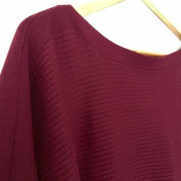 DYNAMITE RICH BURGUNDY BOATNECK BATWING RIB KNIT SWEATER, LARGE - Picture 4 of 10